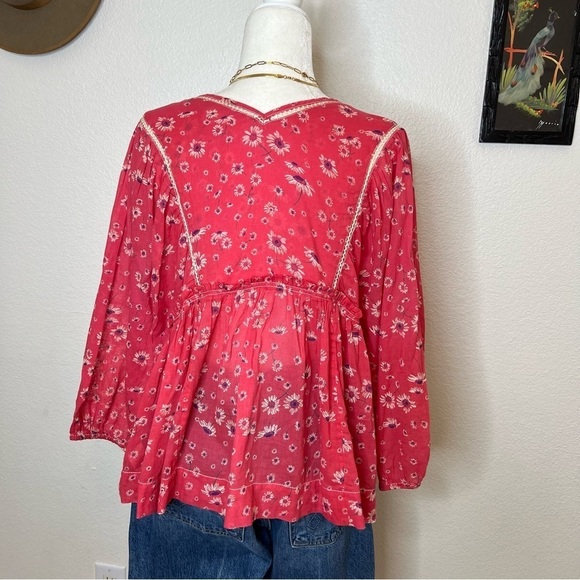 Free People Never A Dull Moment Blouse Red Floral S - Picture 6 of 9